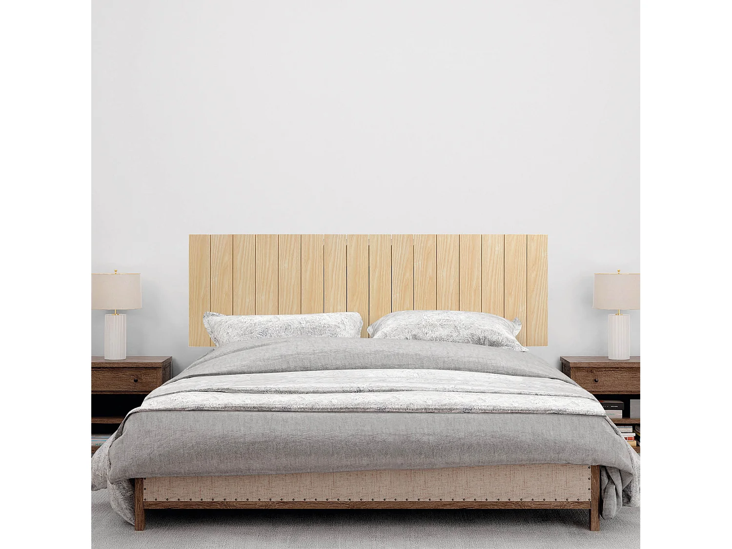 DHOME Kopfteil aus recyceltem Holz im vertikalen Dm-Stil mit Beinen 145 x 115 cm, Betten 145 – Naturholz