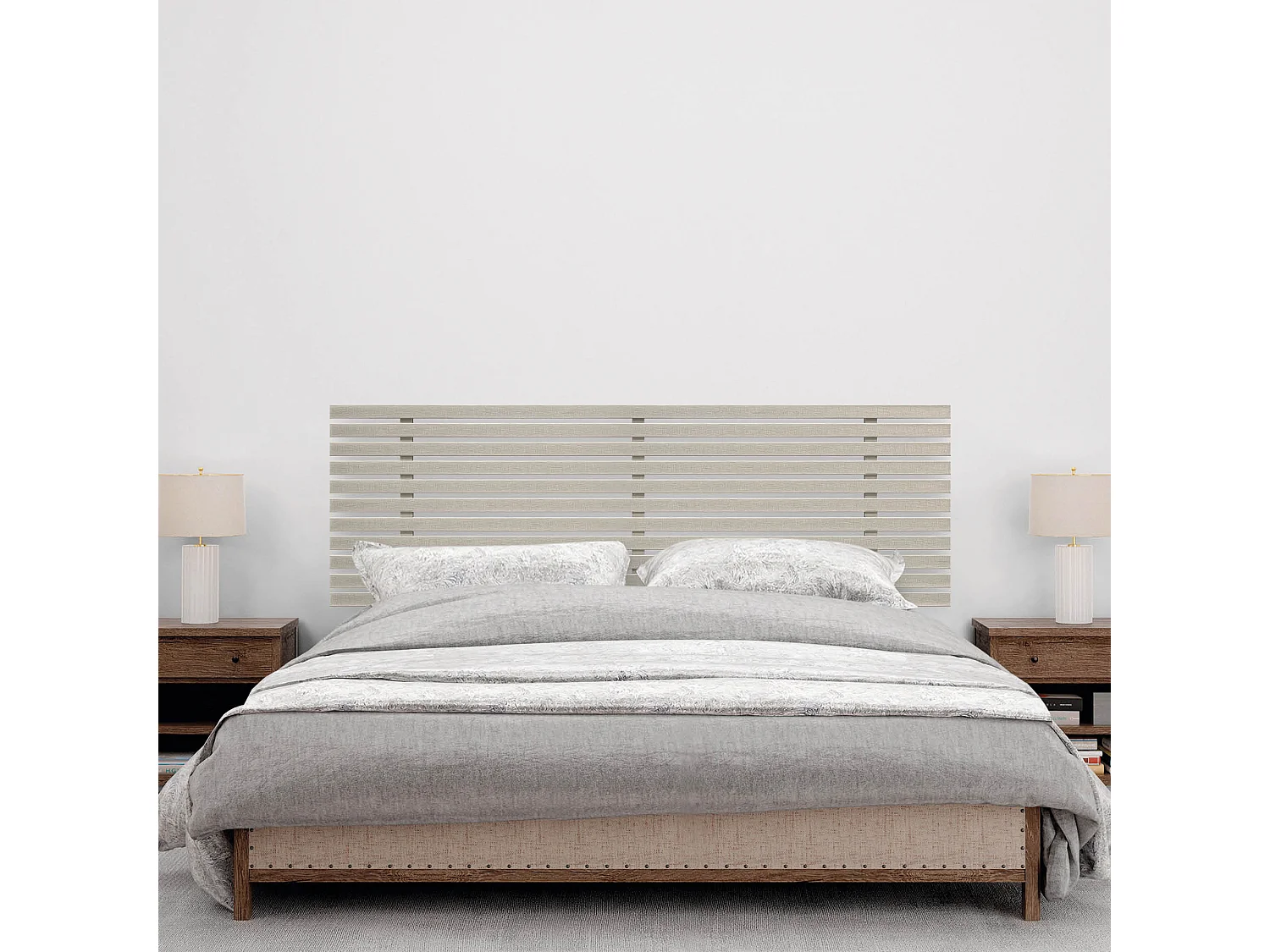 DHOME Kopfteil aus recyceltem Holz Dm im japanischen Stil mit Beinen 135 x 115 cm, Betten 135 – Leinen-Finish