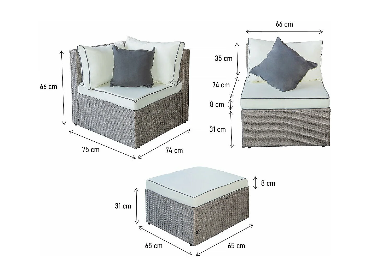 Gartenlounge aus Polyrattan "Kuba" - 3-Sitzer - Grau