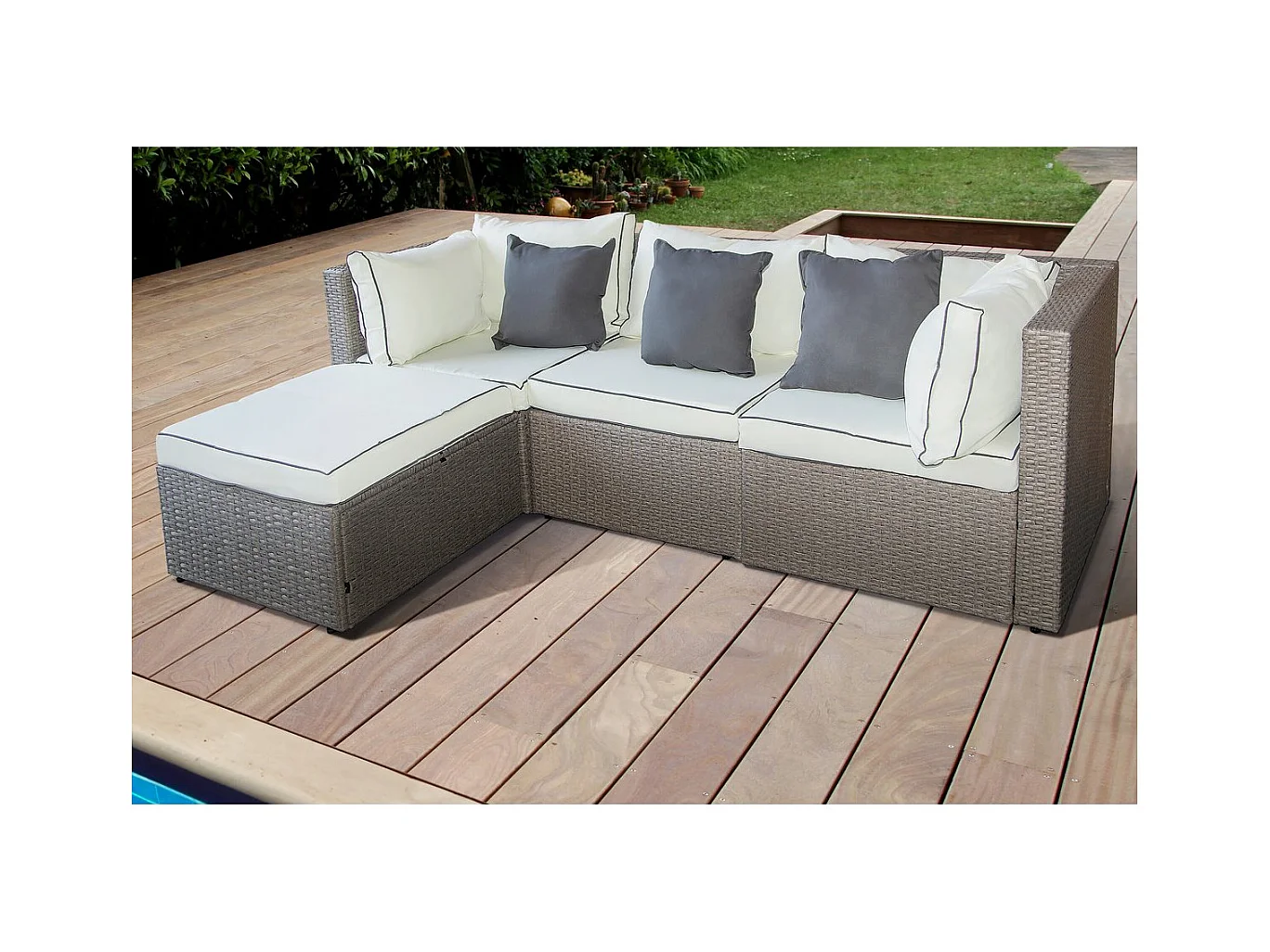 Salon de jardin bas en résine tressée "Kuba" - 3 places - Gris