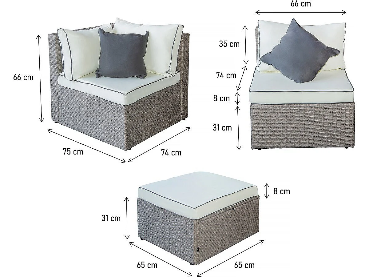 Conjunto de jardim baixo em resina trançada "Kuba" - Confortável e durável para o seu exterior