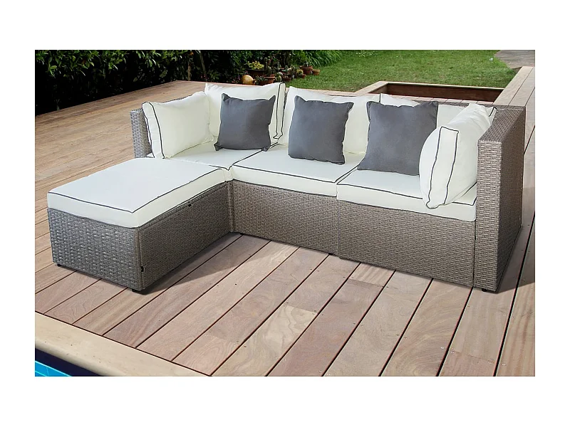 Salon de jardin bas en résine tressée "Kuba" - 3 places - Gris