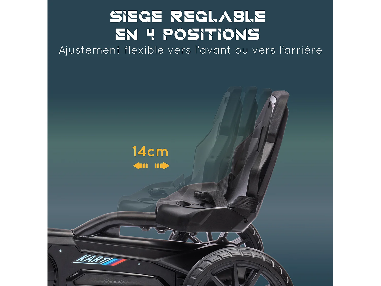 Kart à pédales enfant Go kart Formule 1 Racing aileron avant carter chaine fermé siège réglable avec ceinture noir