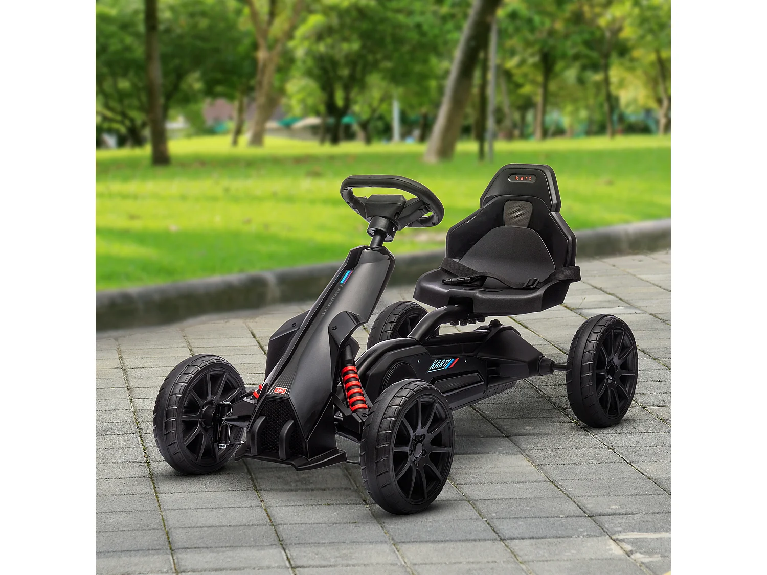 Kart à pédales enfant Go kart Formule 1 Racing aileron avant carter chaine fermé siège réglable avec ceinture noir