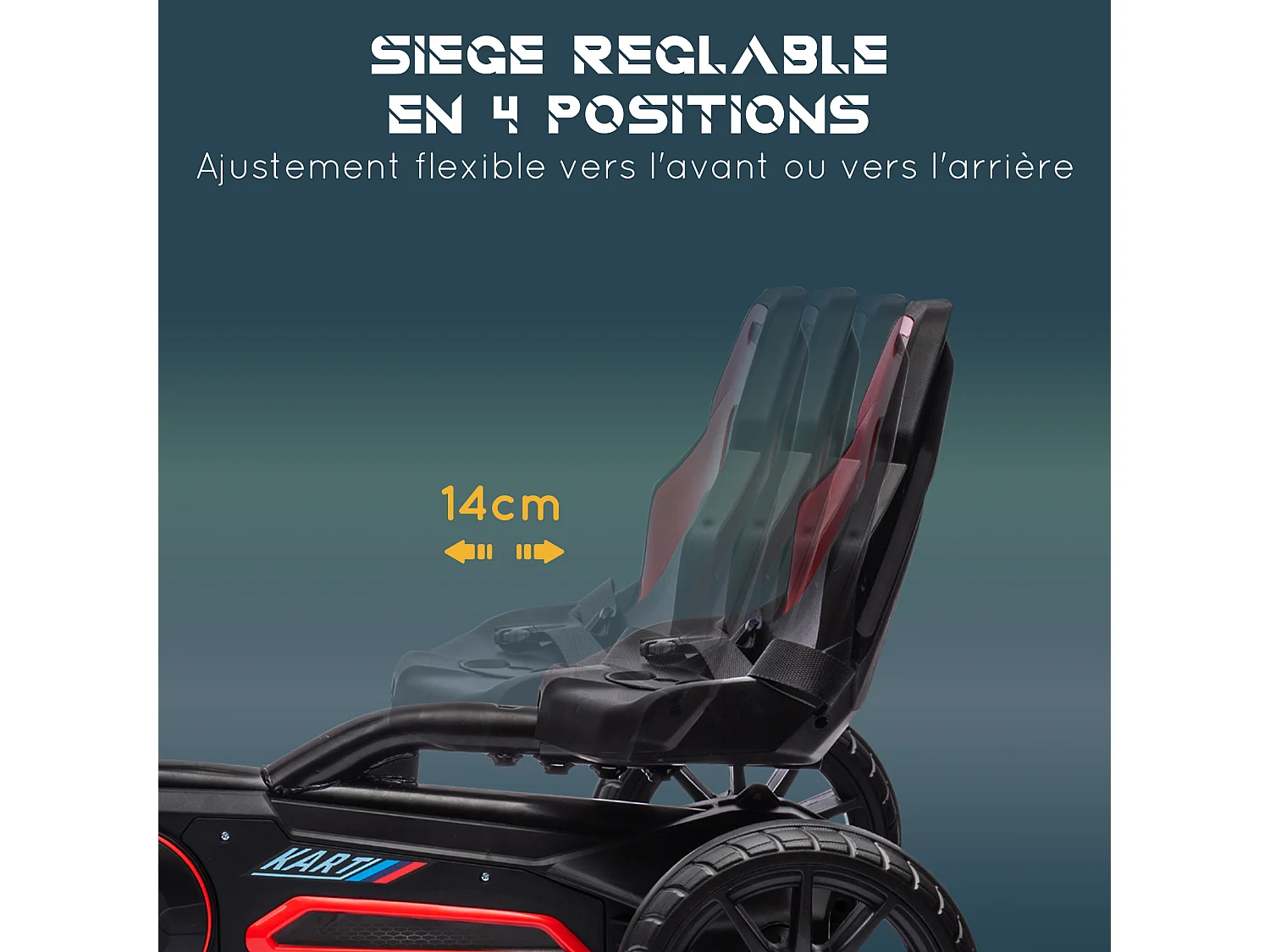 Kart à pédales enfant Go kart Formule 1 Racing aileron avant carter chaine fermé siège réglable avec ceinture rouge