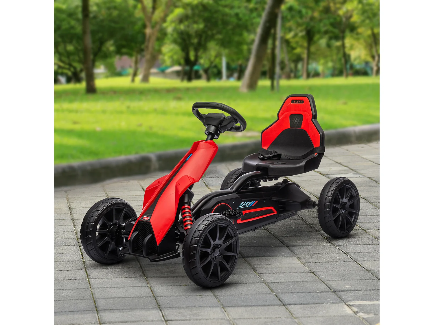 Kart à pédales enfant Go kart Formule 1 Racing aileron avant carter chaine fermé siège réglable avec ceinture rouge