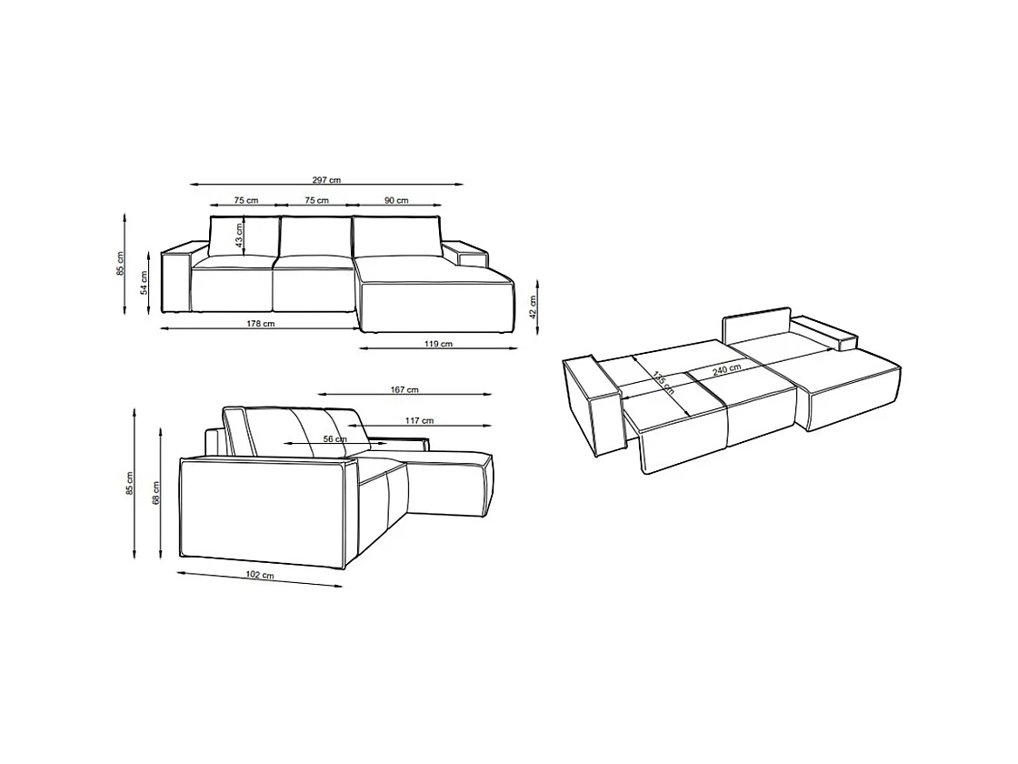 Ecksofa mit Schlaffunktion - Ecke rechts - Cord - Beige - AMELIA