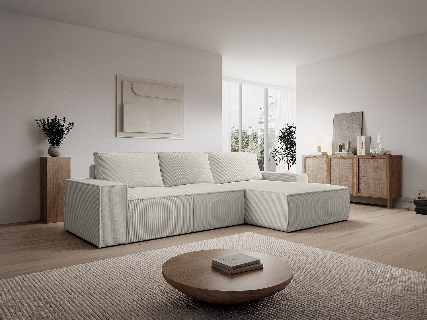 Ecksofa mit Schlaffunktion - Ecke rechts - Cord - Beige - AMELIA günstig online kaufen
