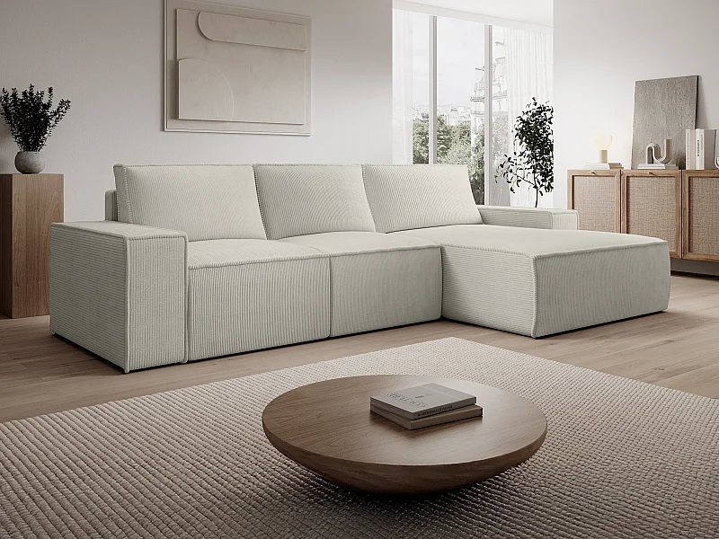 Grande divano letto angolo a destra in Velluto a coste Beige - AMELIA