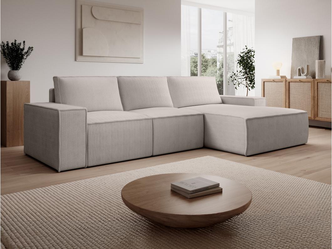 Ecksofa mit Schlaffunktion - Ecke rechts - Cord - Beige - AMELIA