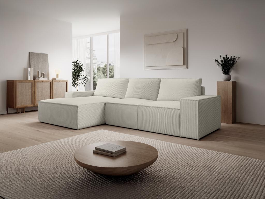 Ecksofa mit Schlaffunktion - Ecke links - Cord - Beige - AMELIA günstig online kaufen