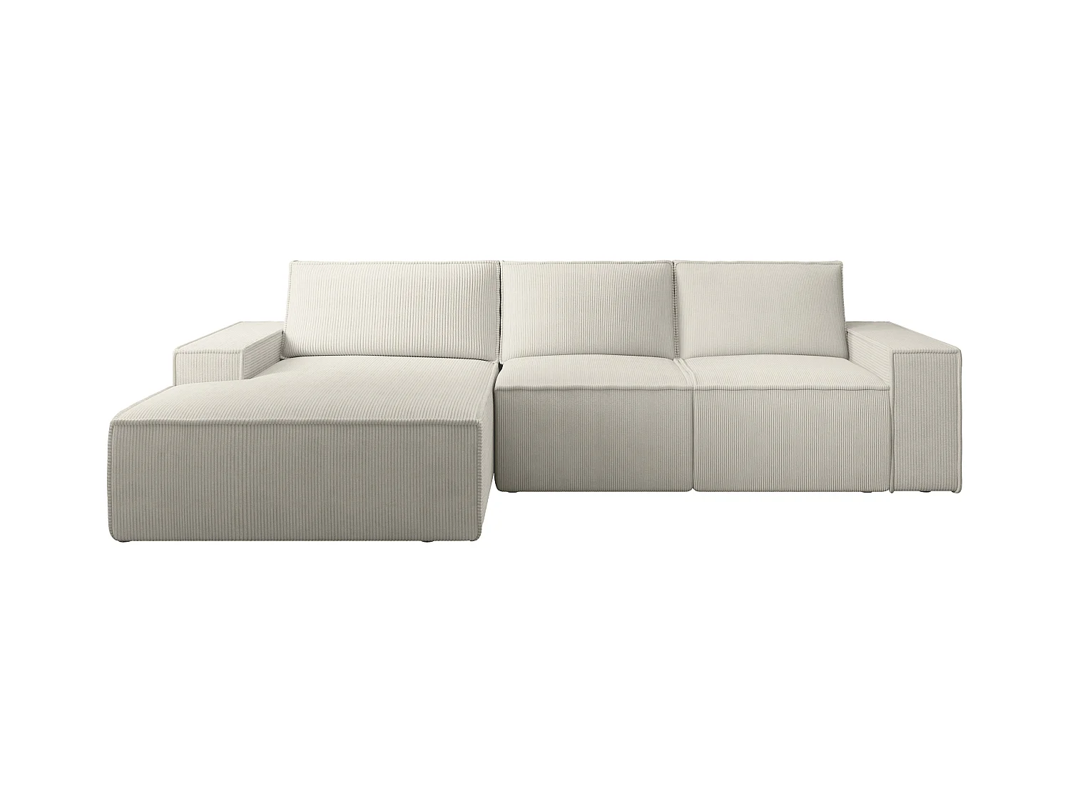 Grote hoekslaapbank met hoek links van beige ribfluweel AMELIA