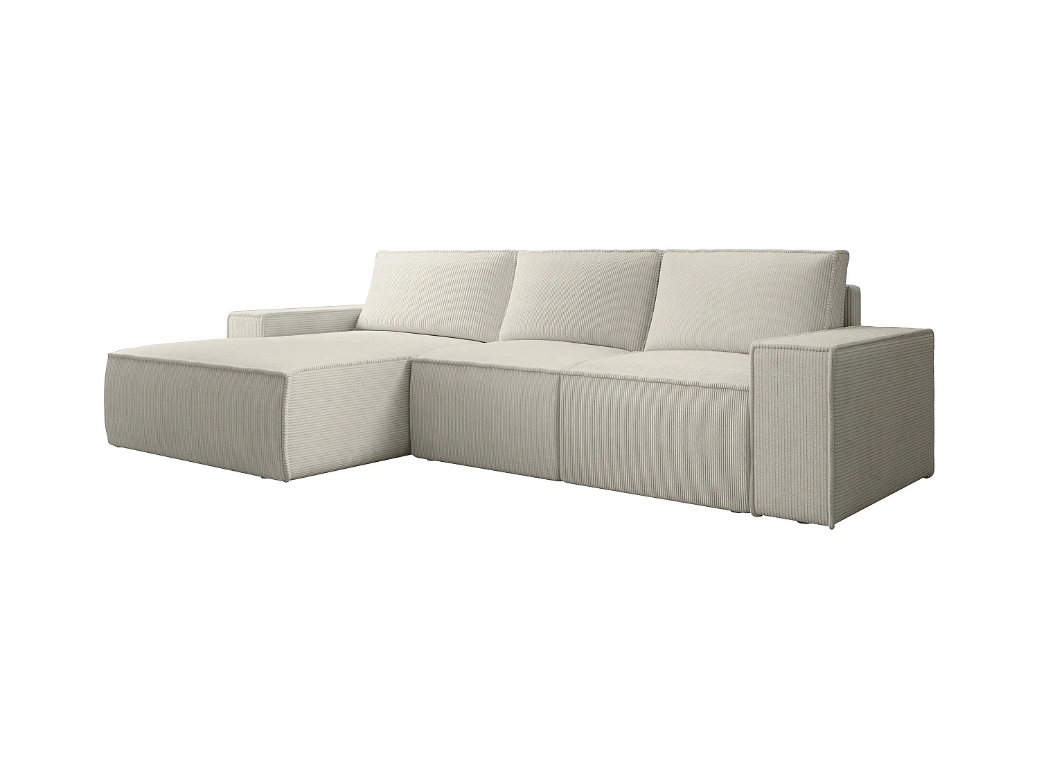 Grote hoekslaapbank met hoek links van beige ribfluweel AMELIA