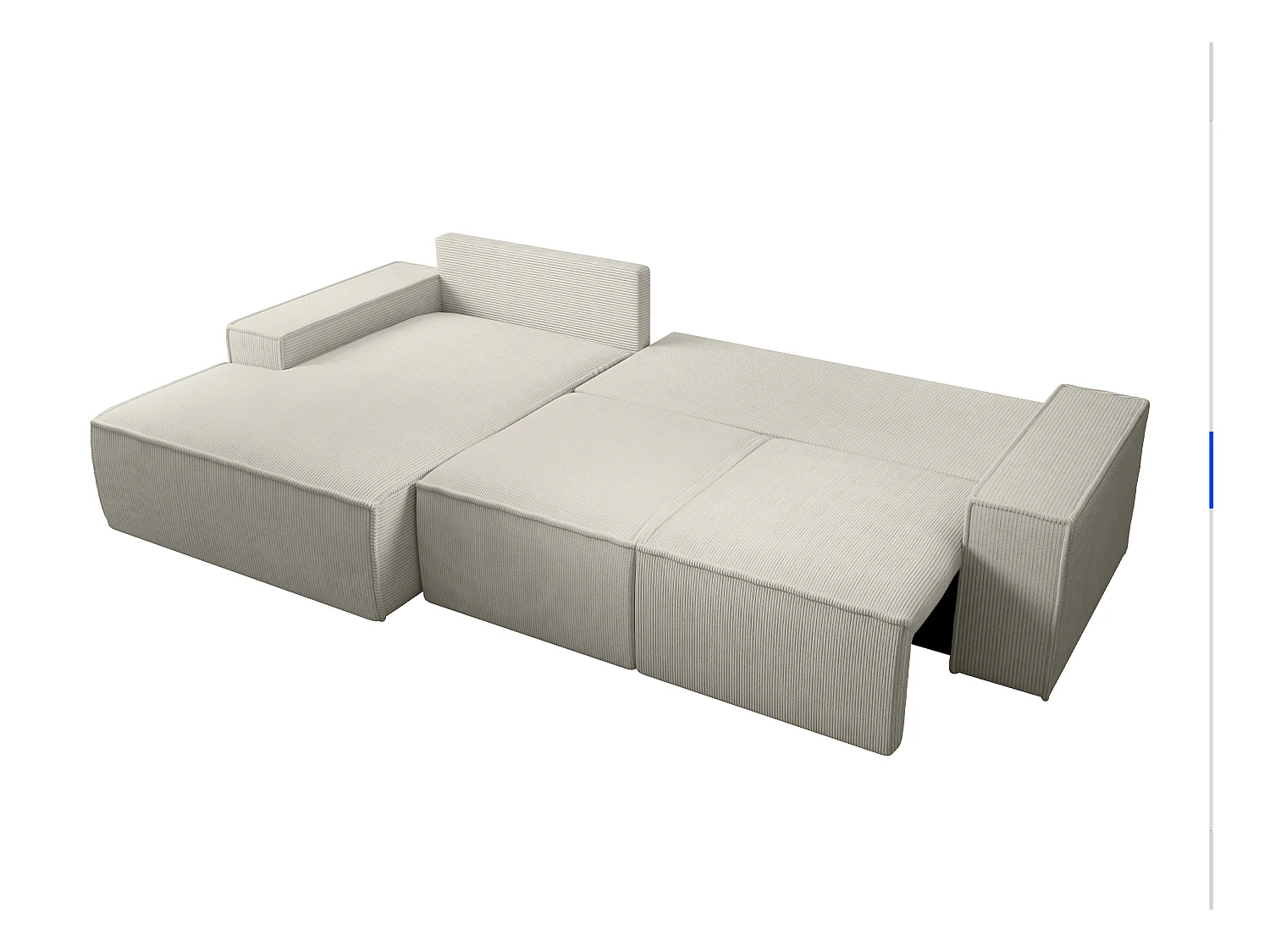 Grote hoekslaapbank met hoek links van beige ribfluweel AMELIA