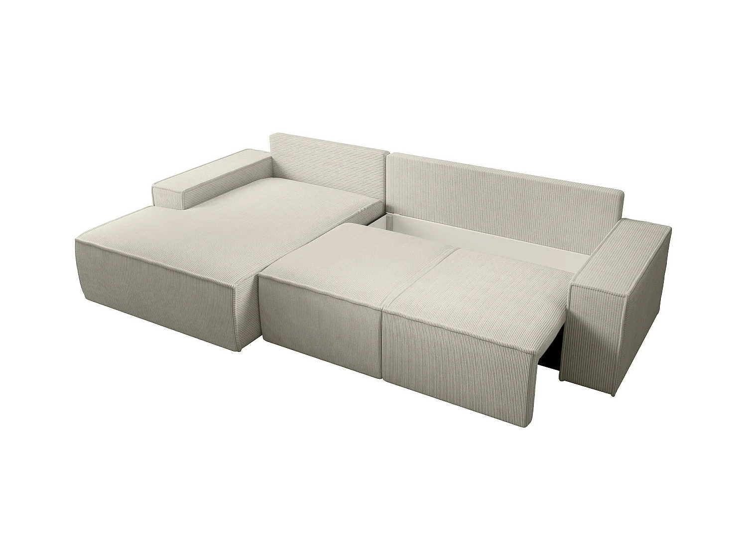 Grote hoekslaapbank met hoek links van beige ribfluweel AMELIA