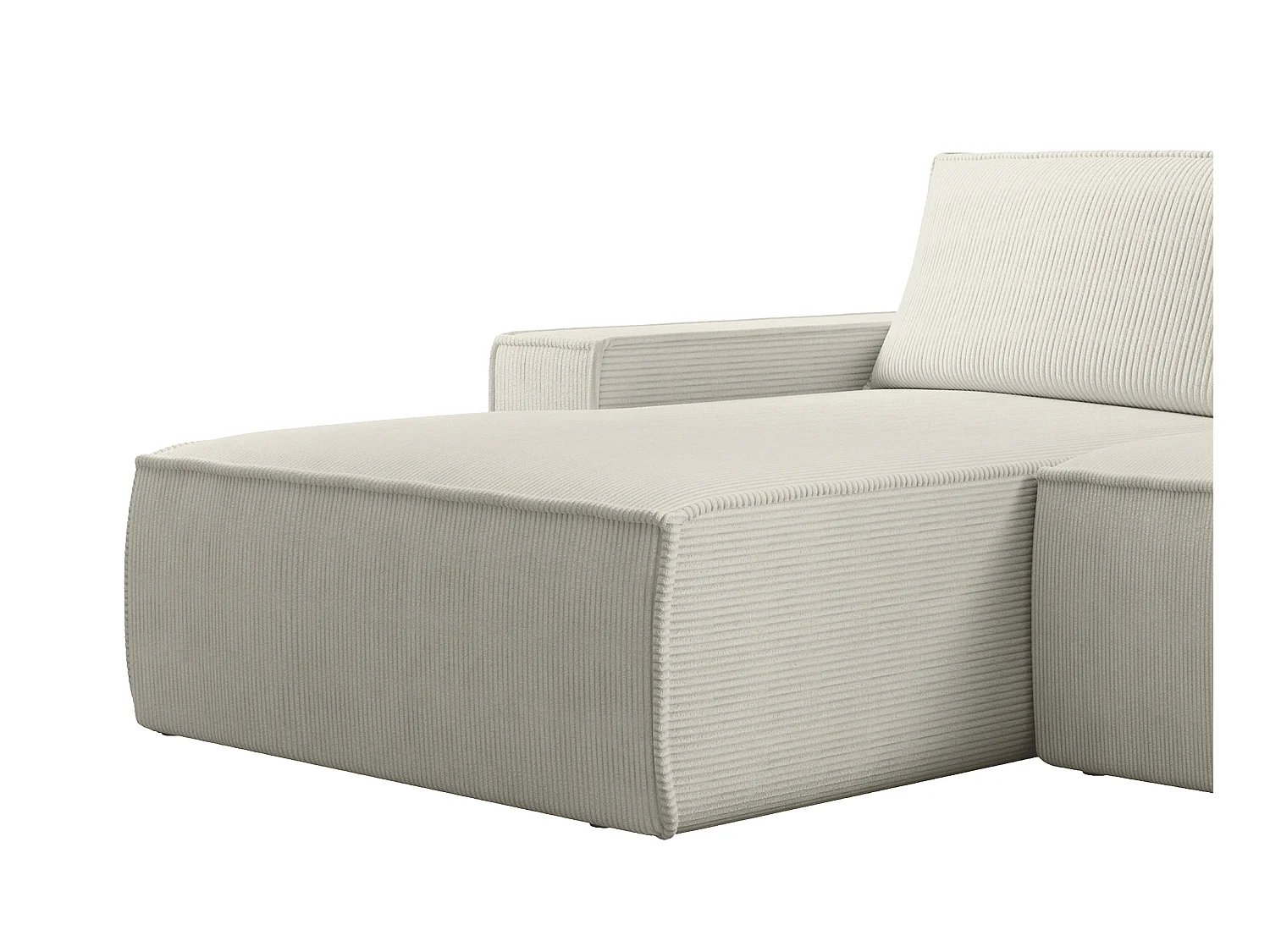 Grote hoekslaapbank met hoek links van beige ribfluweel AMELIA