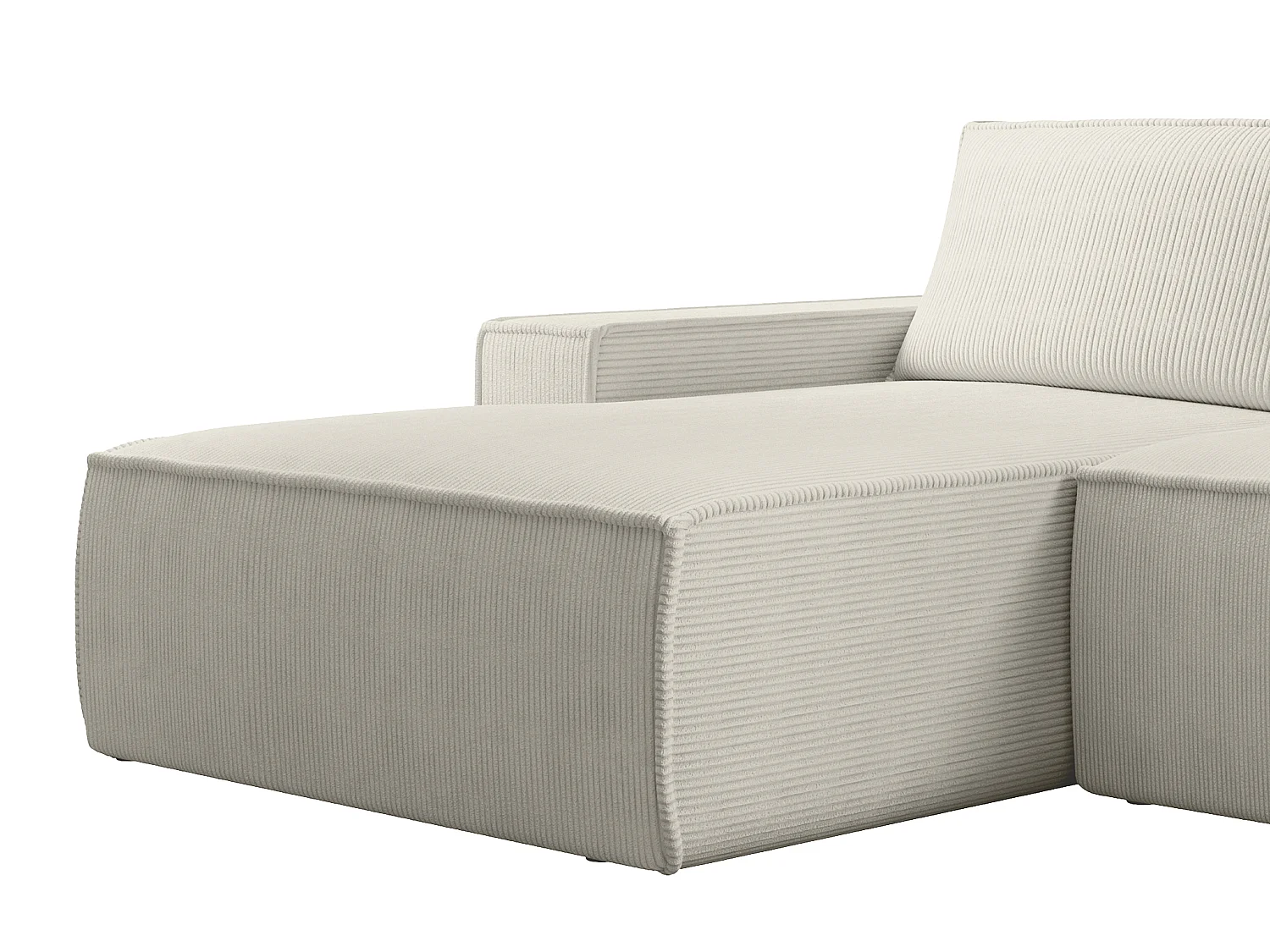 Grand canapé d'angle gauche convertible en velours côtelé beige AMELIA