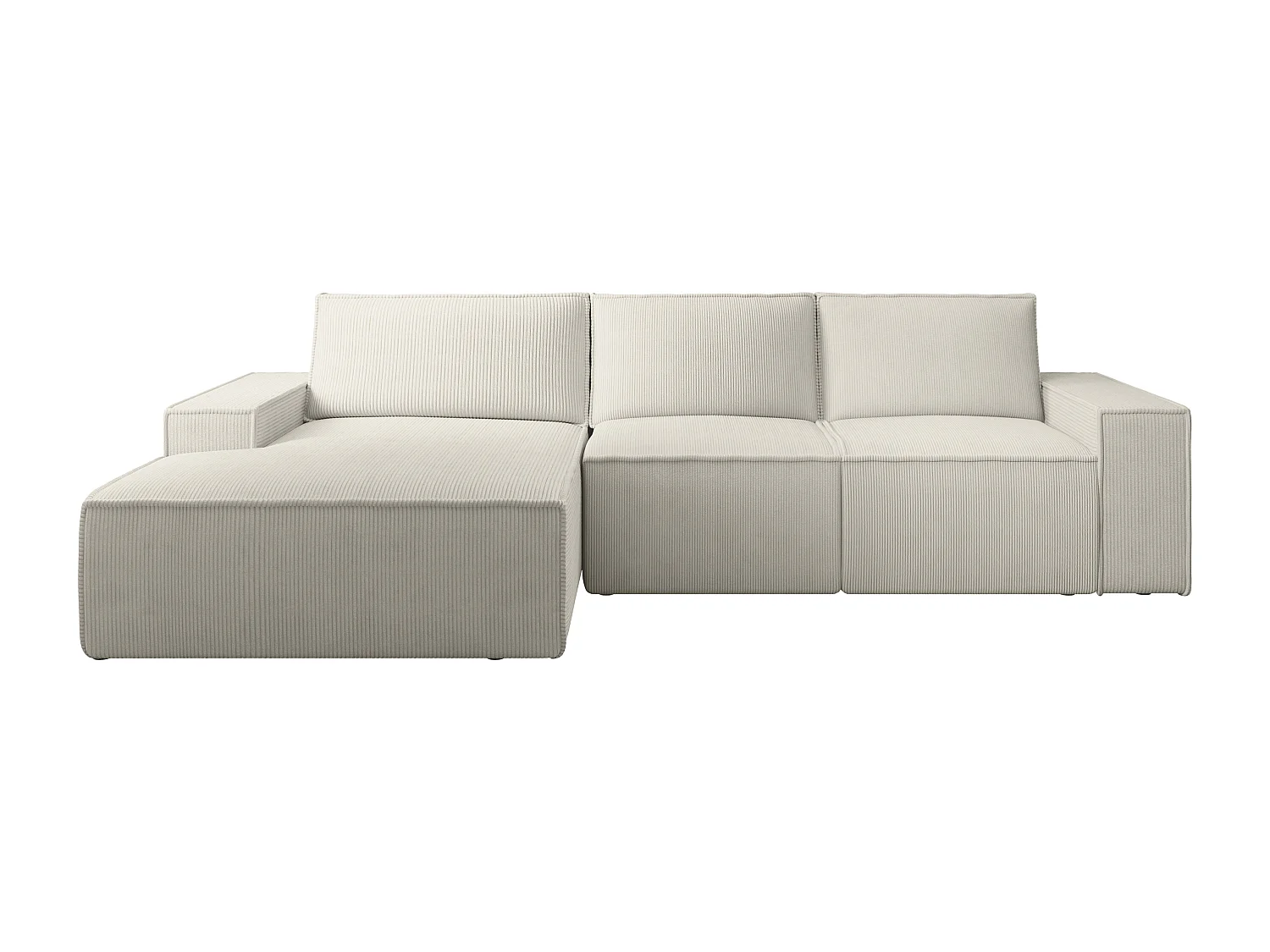 Grand canapé d'angle gauche convertible en velours côtelé beige AMELIA