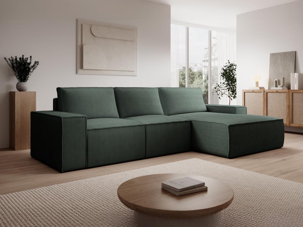 Großes Ecksofa mit Schlaffunktion - Ecke rechts - Cord - Grün - AMELIA günstig online kaufen