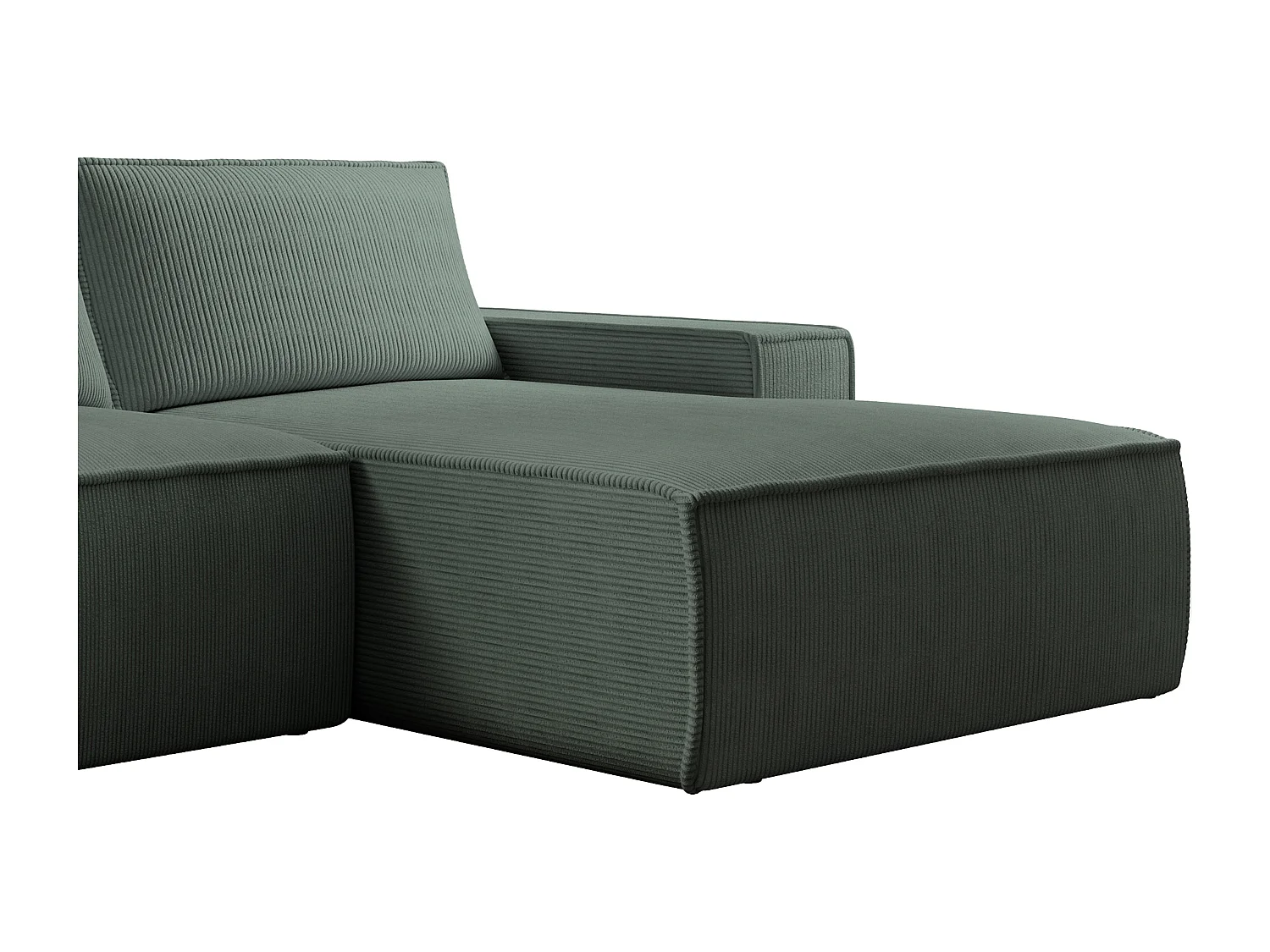 Kanapa duża narożna prawostronna rozkładana sztruksowa zielona – AMELIA