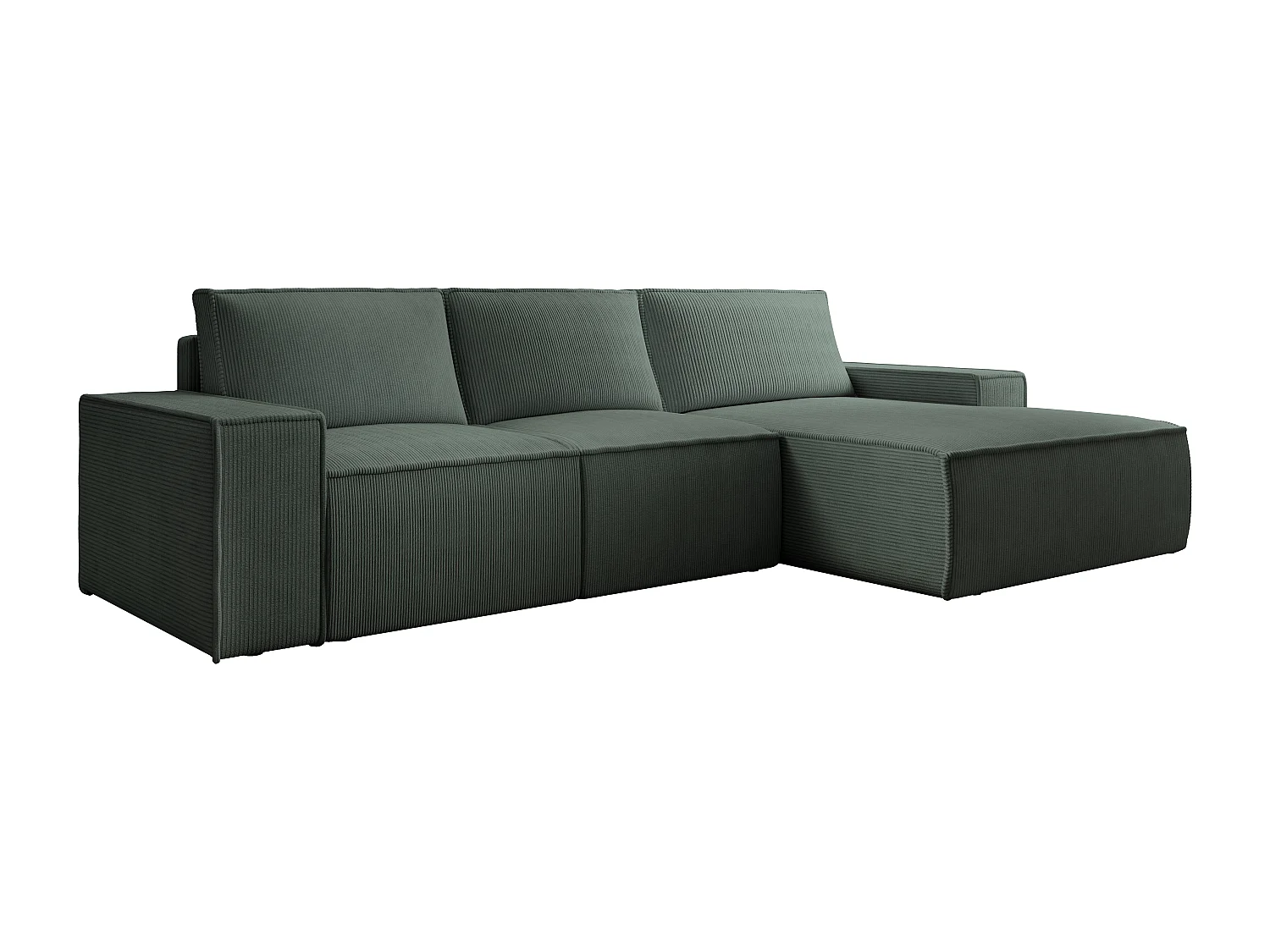 Kanapa duża narożna prawostronna rozkładana sztruksowa zielona – AMELIA