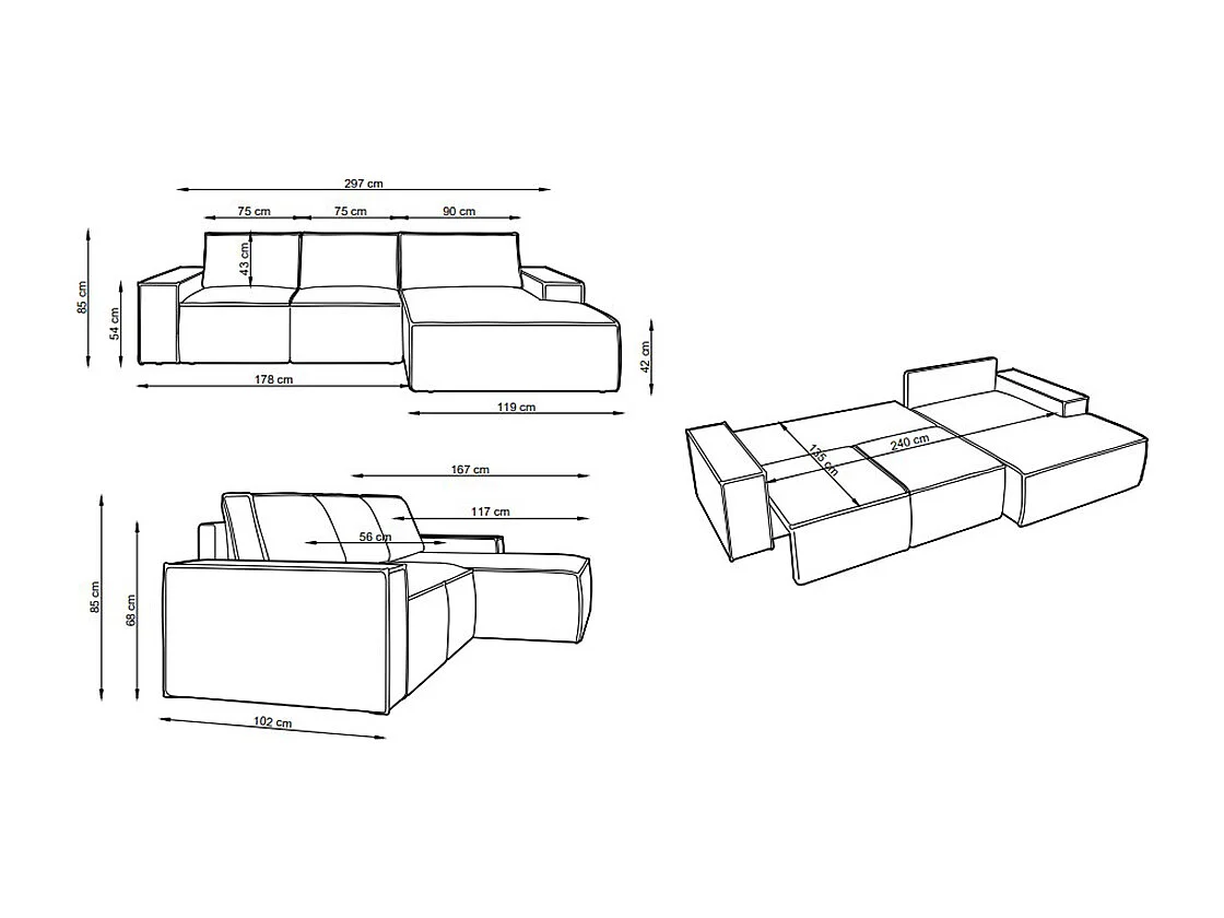 Kanapa duża narożna prawostronna rozkładana sztruksowa zielona – AMELIA