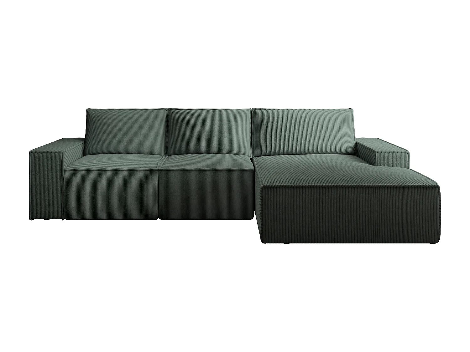 Großes Ecksofa mit Schlaffunktion - Ecke rechts - Cord - Tannengrün - AMELIA