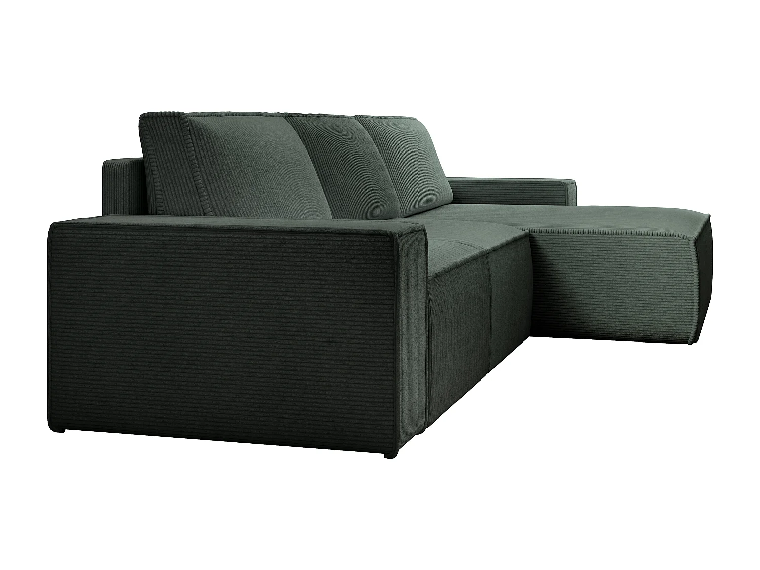 Großes Ecksofa mit Schlaffunktion - Ecke rechts - Cord - Tannengrün - AMELIA