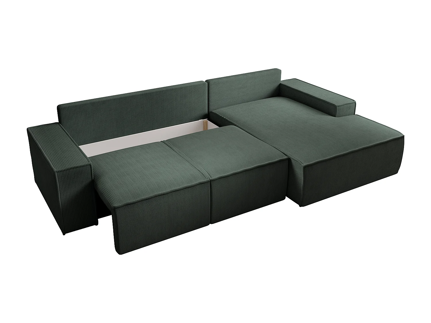 Großes Ecksofa mit Schlaffunktion - Ecke rechts - Cord - Tannengrün - AMELIA