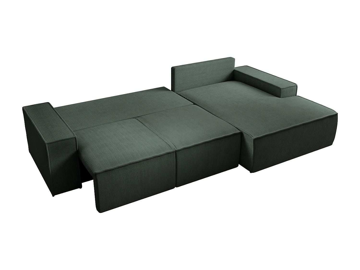 Großes Ecksofa mit Schlaffunktion - Ecke rechts - Cord - Tannengrün - AMELIA