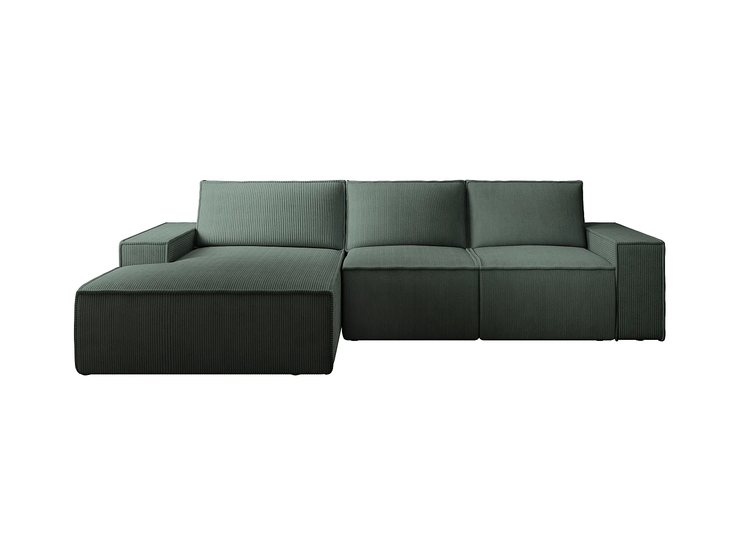 Großes Ecksofa mit Schlaffunktion - Ecke links - Cord - Grün - AMELIA