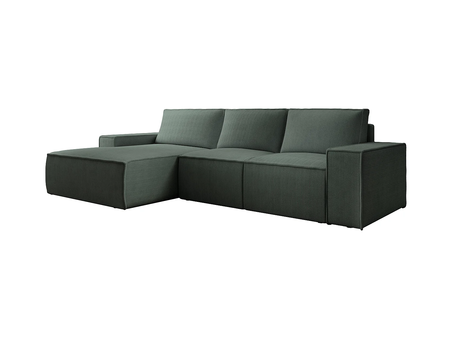 Großes Ecksofa mit Schlaffunktion - Ecke links - Cord - Grün - AMELIA