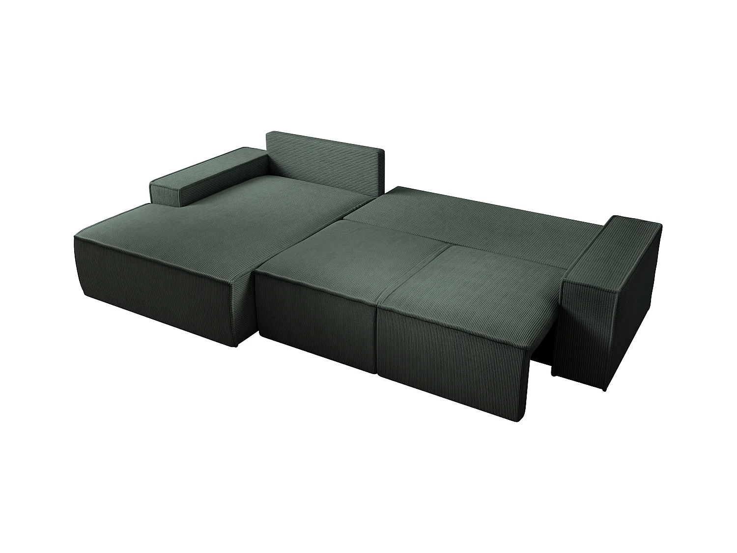Großes Ecksofa mit Schlaffunktion - Ecke links - Cord - Grün - AMELIA