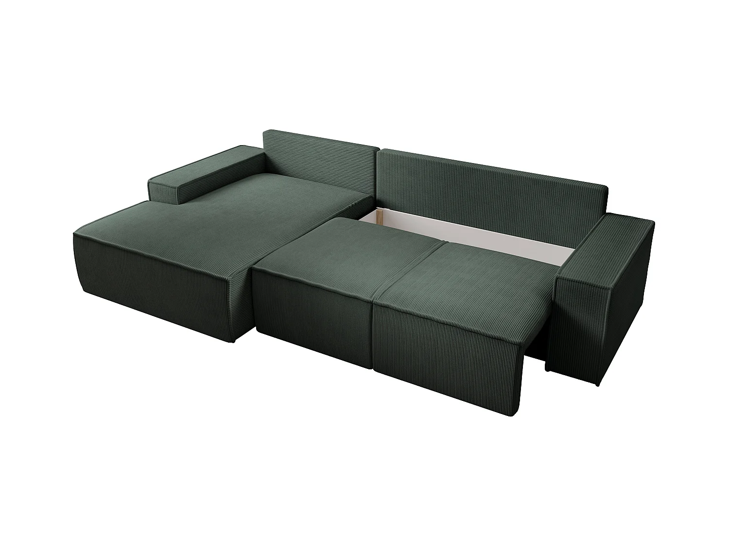 Großes Ecksofa mit Schlaffunktion - Ecke links - Cord - Grün - AMELIA