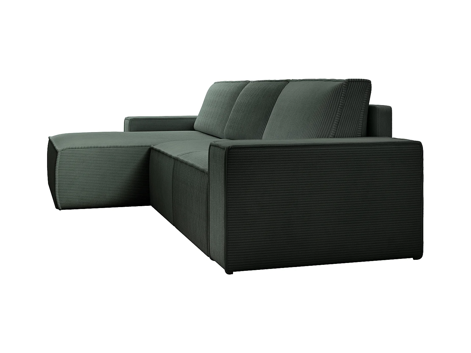 Großes Ecksofa mit Schlaffunktion - Ecke links - Cord - Grün - AMELIA