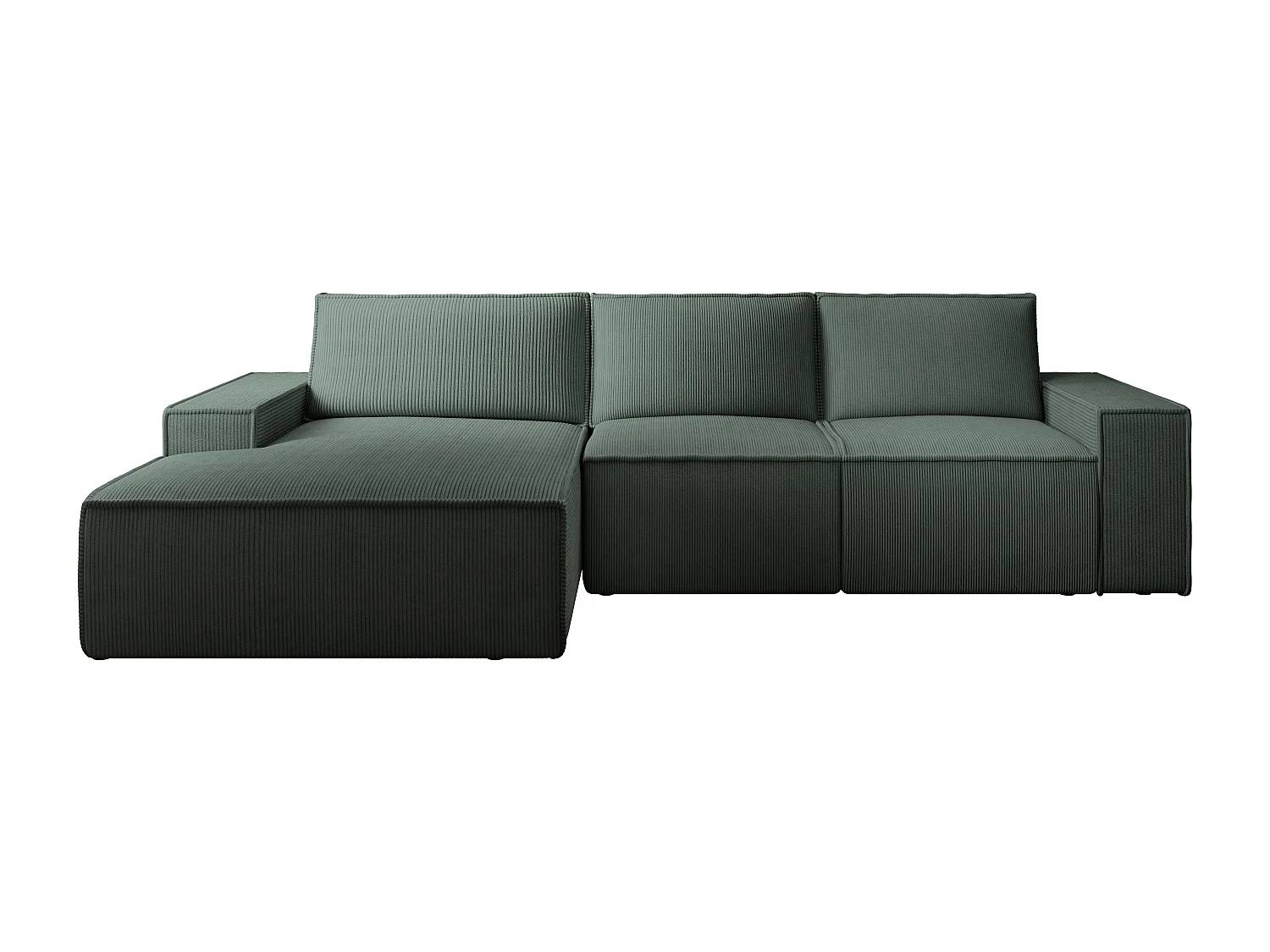 Großes Ecksofa mit Schlaffunktion - Ecke links - Cord - Grün - AMELIA