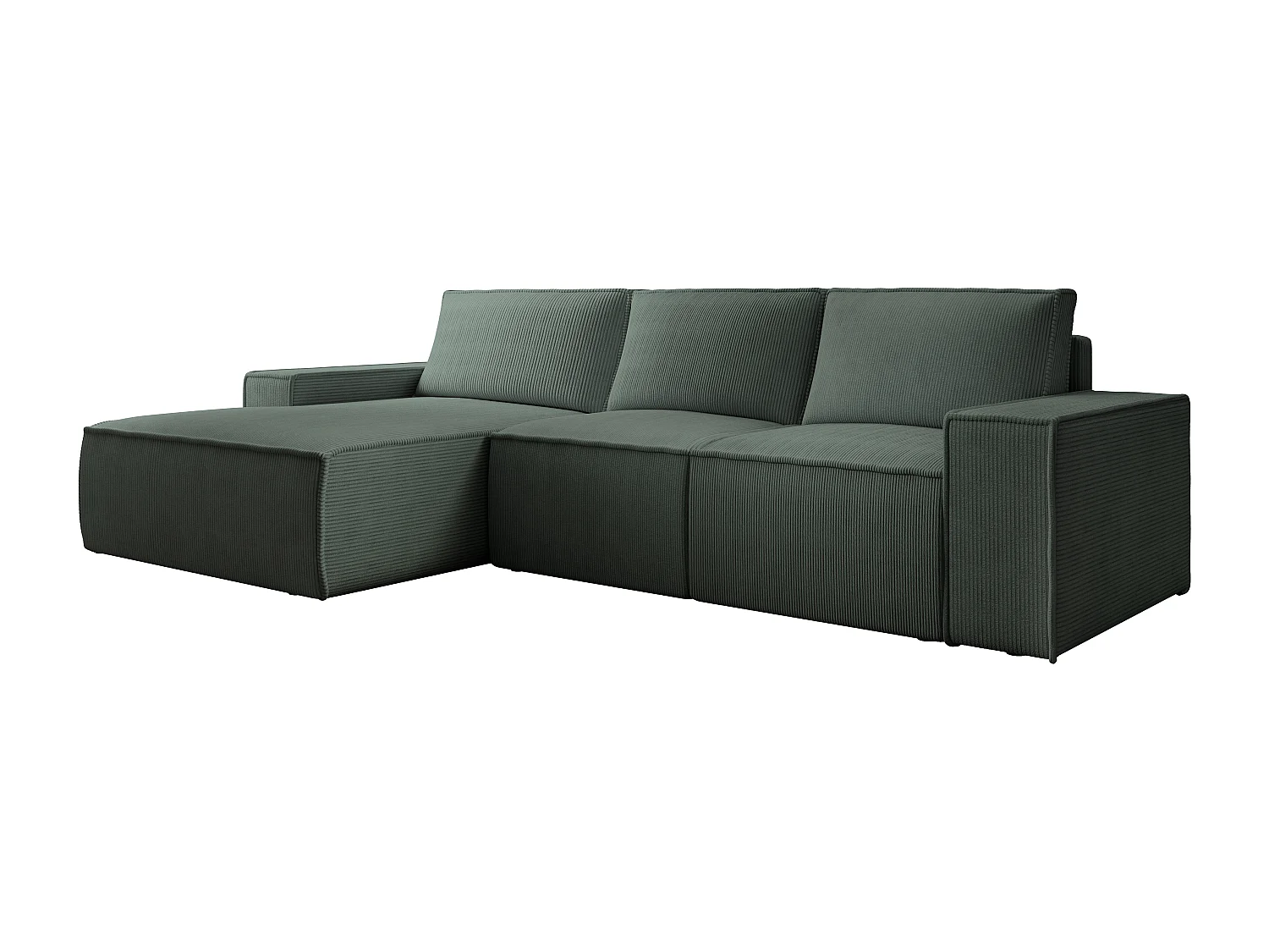 Großes Ecksofa mit Schlaffunktion - Ecke links - Cord - Grün - AMELIA