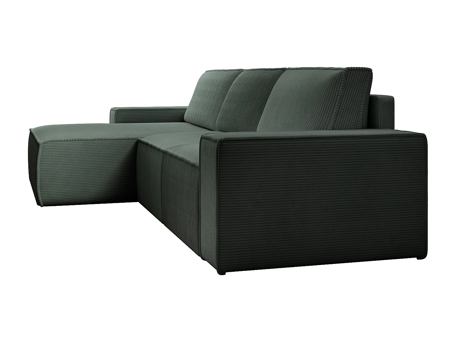 Großes Ecksofa mit Schlaffunktion - Ecke links - Cord - Grün - AMELIA