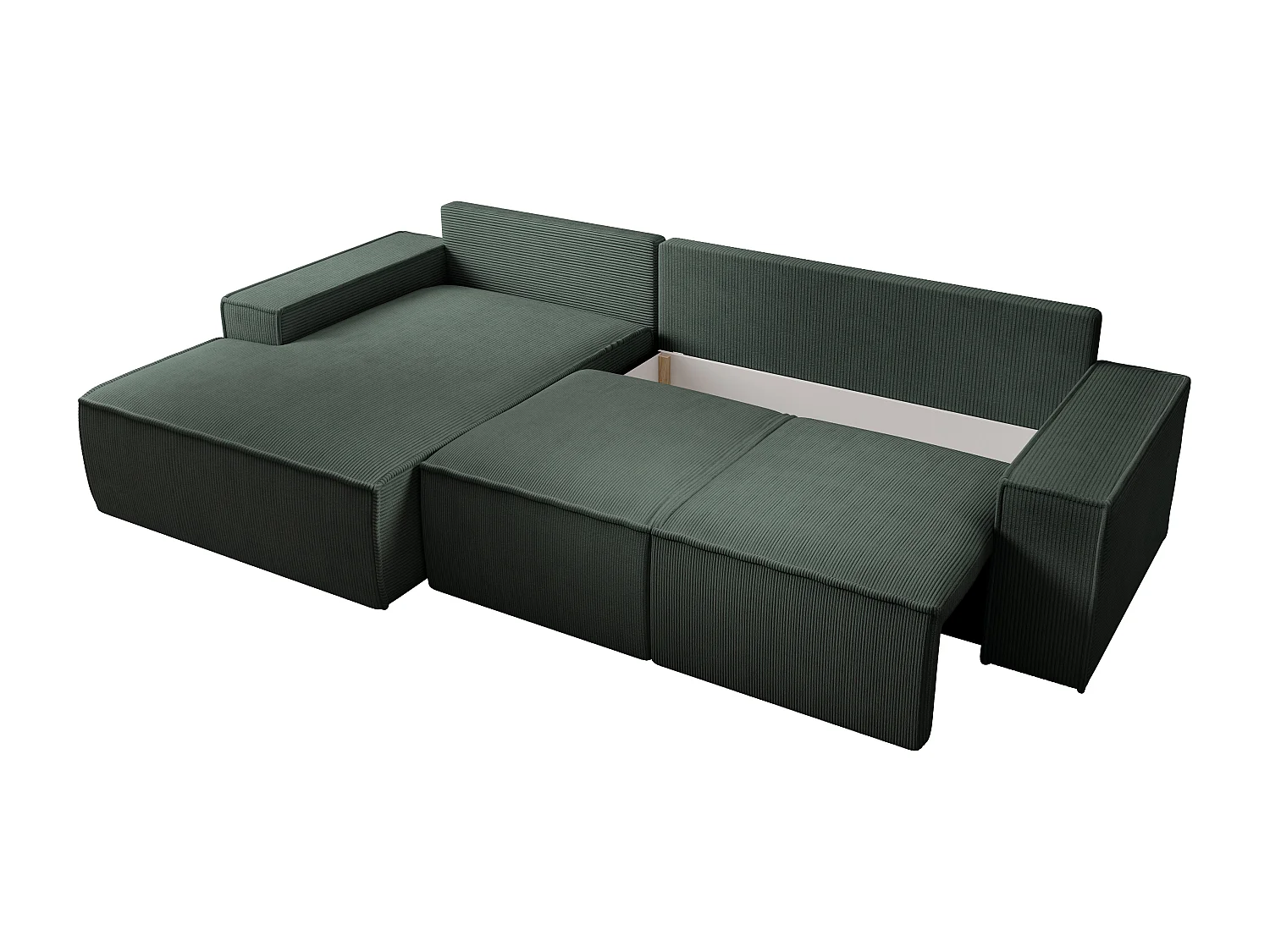 Großes Ecksofa mit Schlaffunktion - Ecke links - Cord - Grün - AMELIA