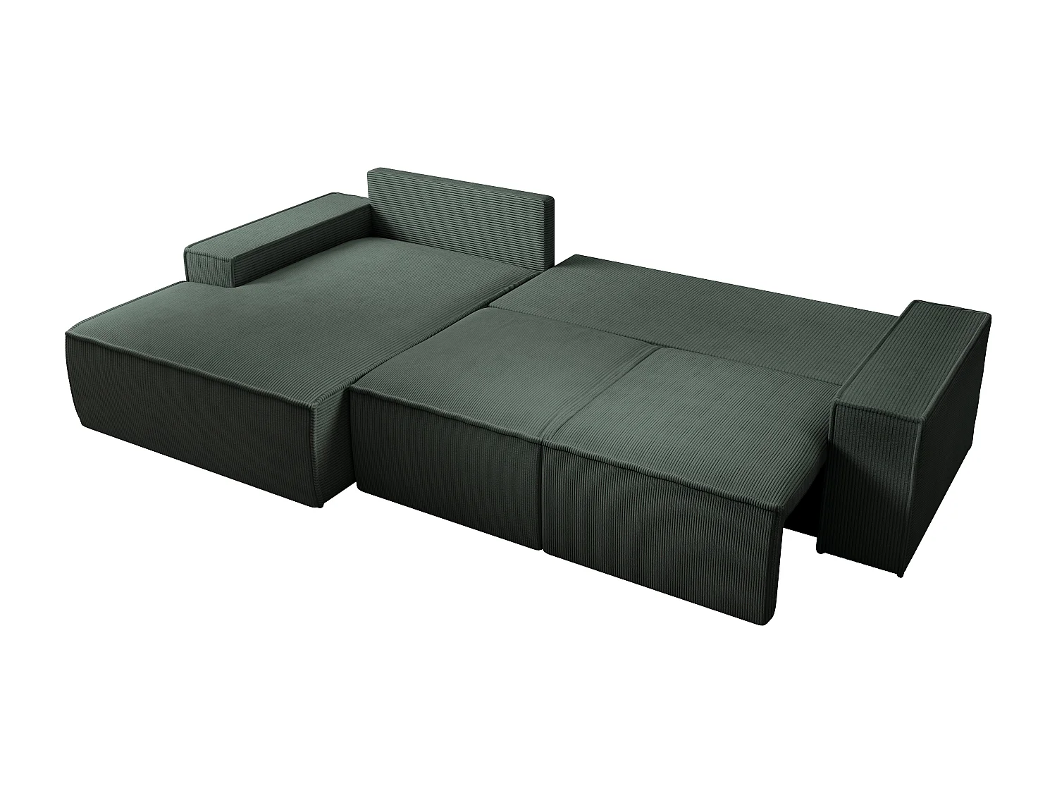 Großes Ecksofa mit Schlaffunktion - Ecke links - Cord - Grün - AMELIA