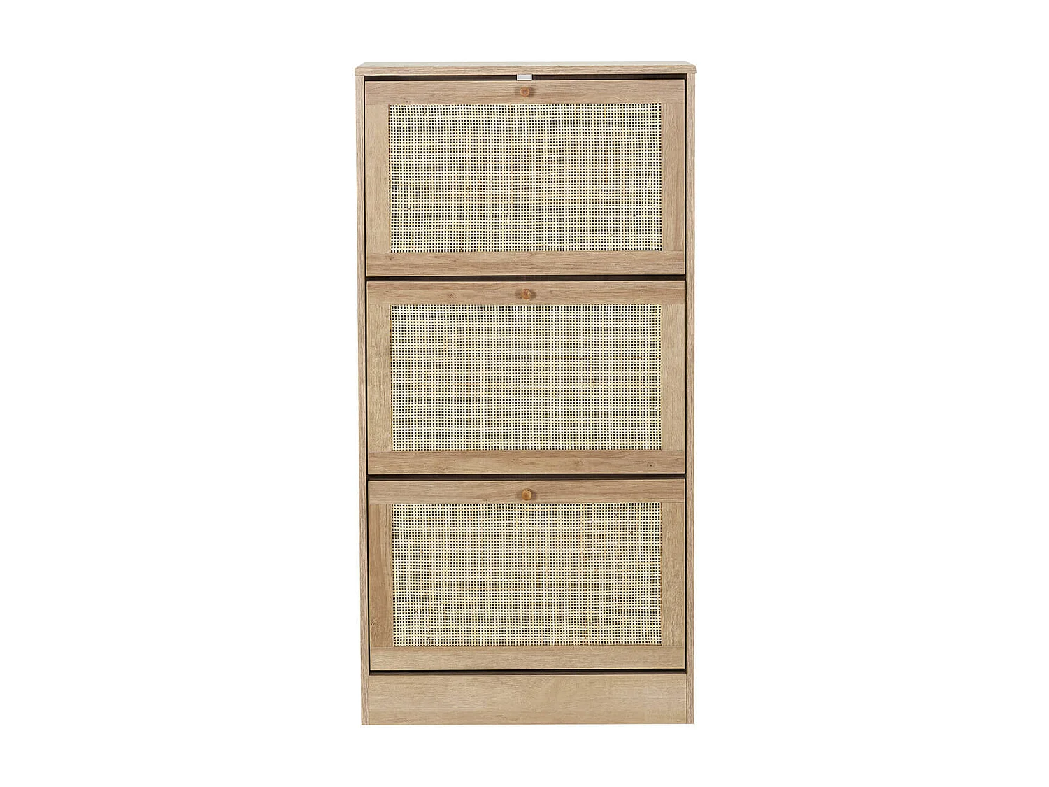 MAYA - Meuble à Chaussures 3 Portes Basculantes Effet Bois et Façades Rotin