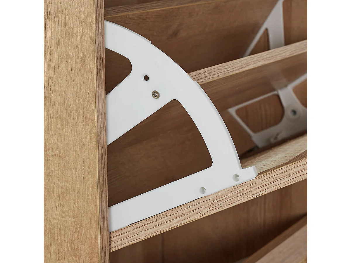 MAYA - Meuble à Chaussures 3 Portes Basculantes Effet Bois et Façades Rotin