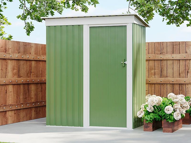Abri de jardin métal en acier galvanisé vert sauge - 1,39 m² - BIRON