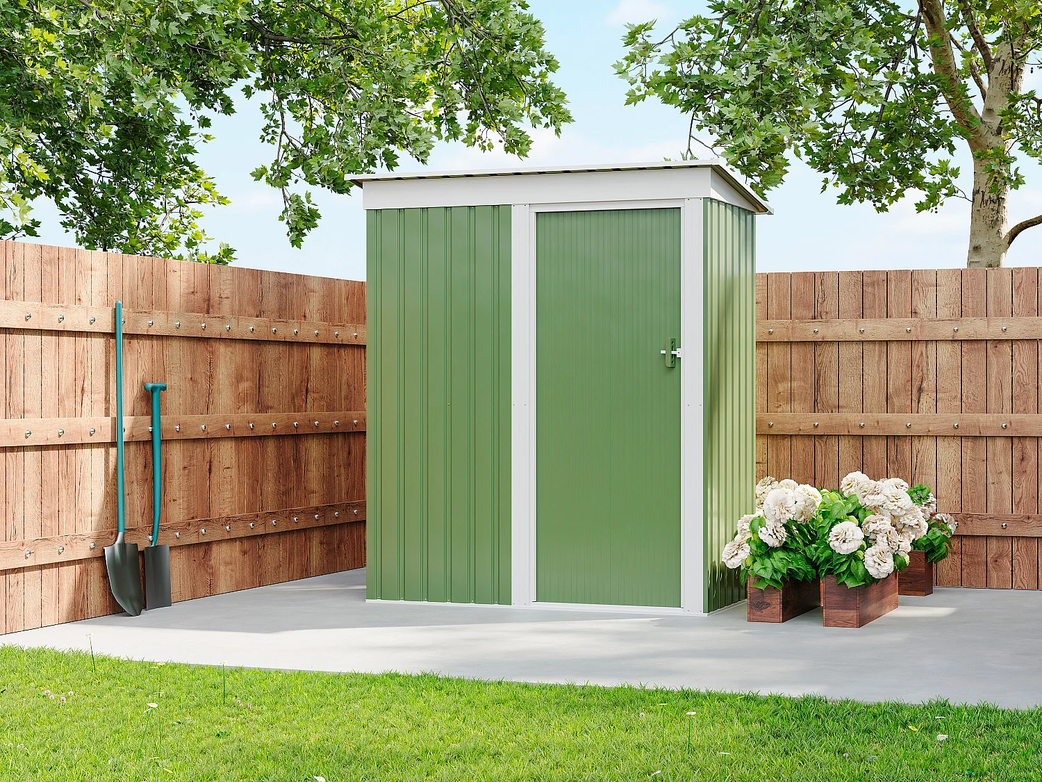 Abri de jardin métal en acier galvanisé vert sauge - 1,39 m² - BIRON