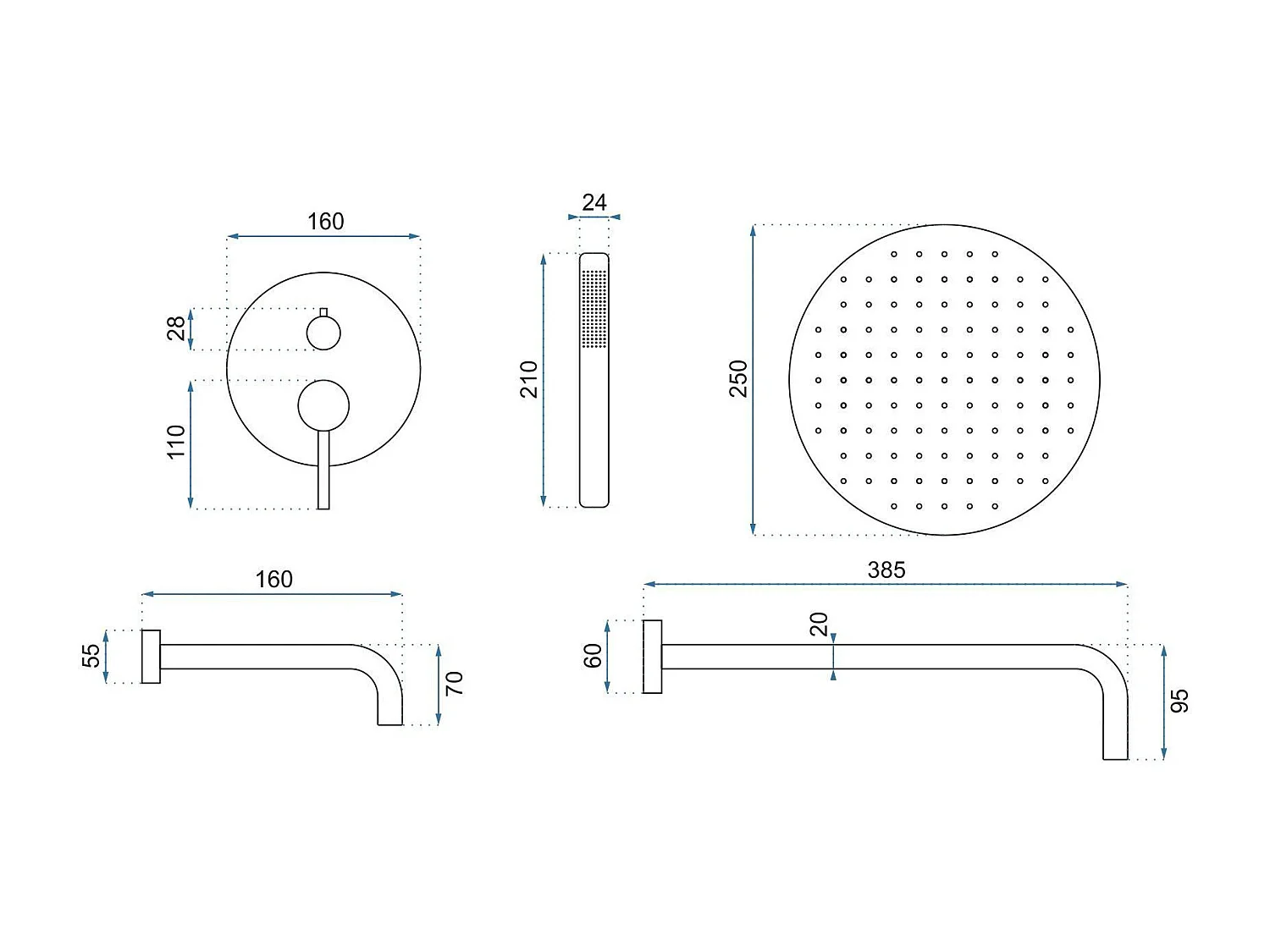 Colonne De Douche-Baignoire Encastrée Rea Lungo Brush Copper