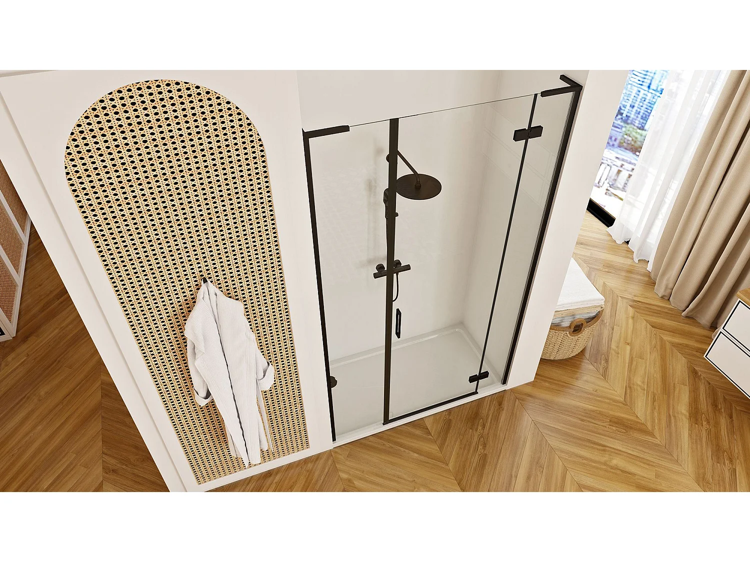 Portas De Chuveiro Rea Hugo 130 Black + Parede De Chuveiro