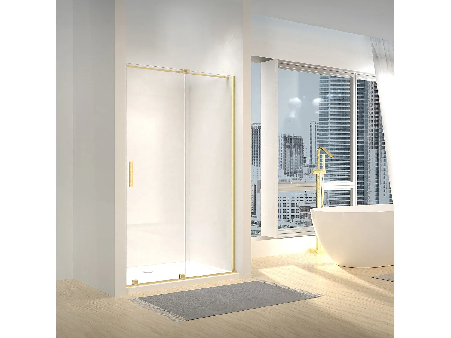 Portas De Chuveiro Rea Montana 140 Brush Gold + Perfil