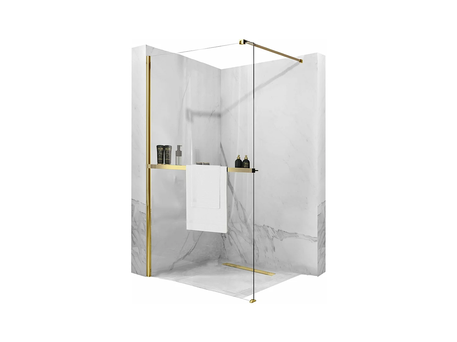 Paroi De Douche Rea Aero N Walk In 90 Gold + Étagère Et Support Evo
