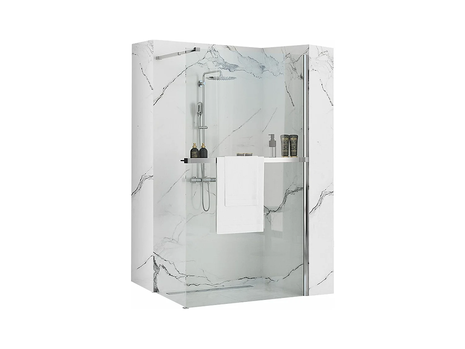 Paroi De Douche Rea Aero N 120 Chrome + Étagère Et Support Evo