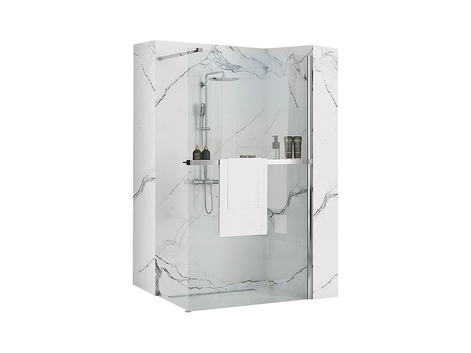 Paroi De Douche Rea Aero N 100 Chrome + Étagère Et Support Evo
